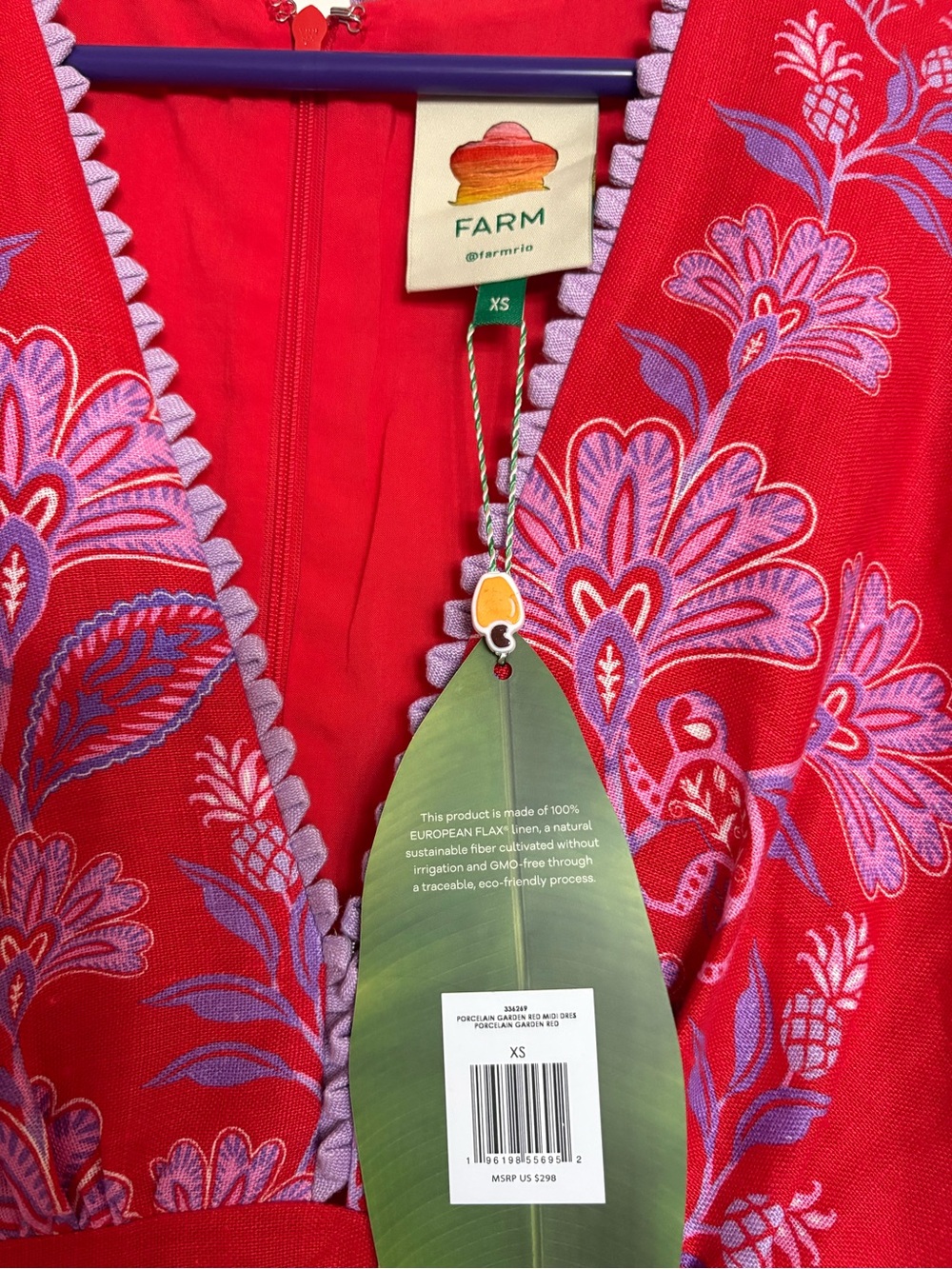Farm Rio Porcelain Garden Red Linen A-Line Dress - Picture 7 of 10